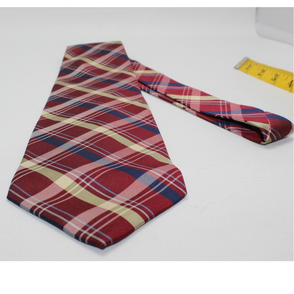 IZOD Mens Silk Necktie Burgundy Red Navy Blue‎ Tan Plaid Check Formal Tie